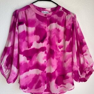 Calvin‎ Klein Women's Pink Tie-Dye Button Front Blouse